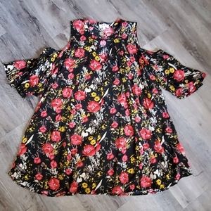 Umgee Cold Shoulder Bell Sleeve Floral Dress